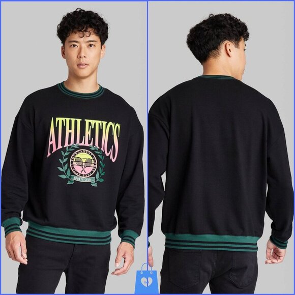 Medium - Mens Fleece Graphic Crewneck Pullover Sweatshirt - Original Use - Black - Picture 5 of 5